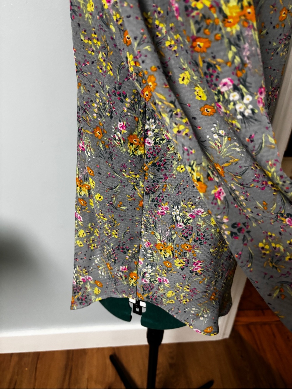 Smocked Yoke Floral Blouse - Gray with Yellow & Pink Flowers - Picture 6 of 8